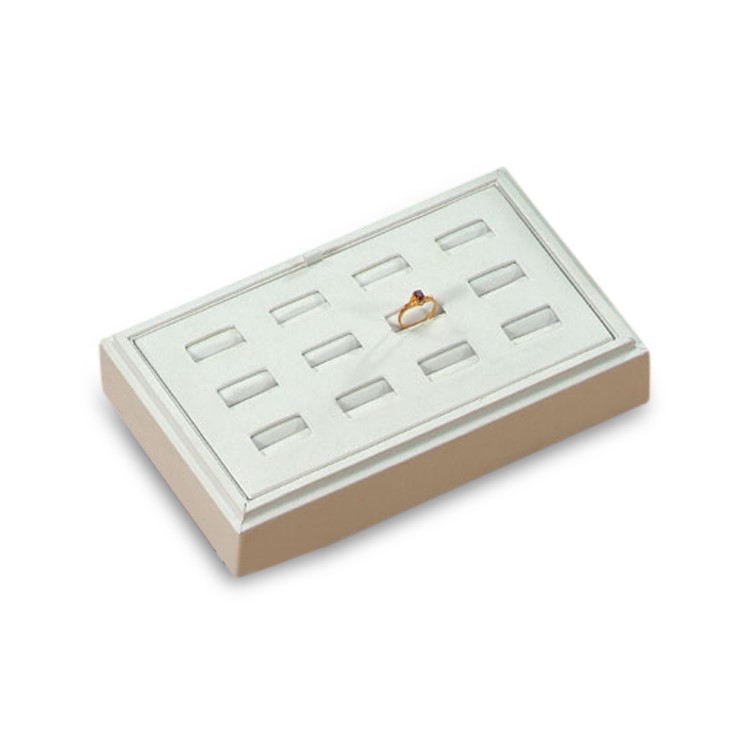 White Faux Leather 12-slot Ring Display